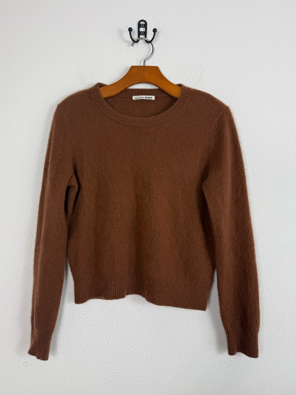 Reformation Brown Cashmere Crewneck Sweater Sz Medium